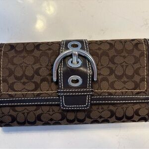 Coach Brown Monogram Wallet with Silver Buckle Detail with check book holder